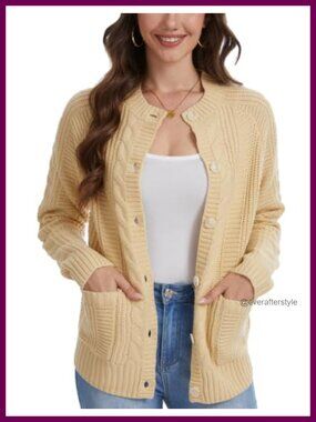 Cable Knit Button Down Cardigan Sweater with Pockets